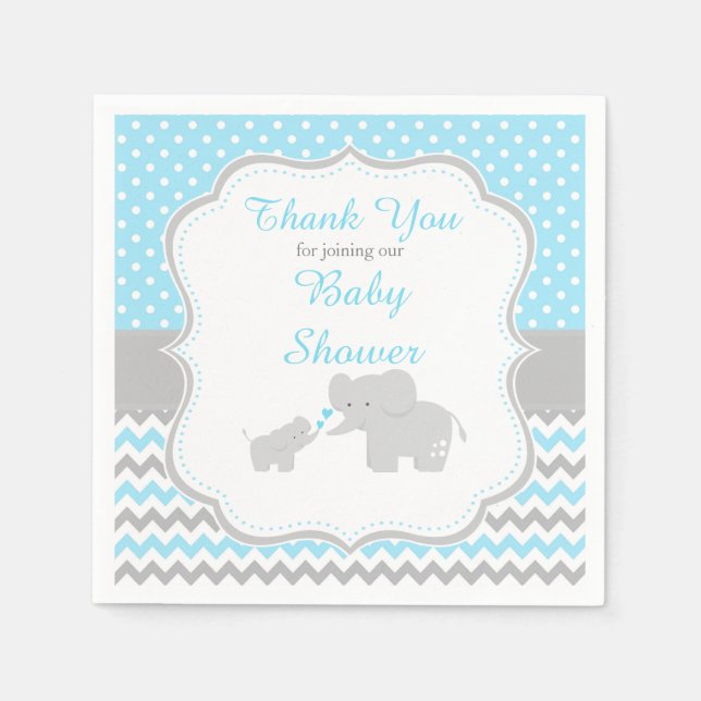 Serviette En Papier Elephant Blue et Grey Baby shower Party (Devant)