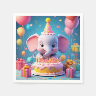 Serviette En Papier Éléphant de dessin animé adorable célébrant un ann