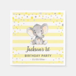 Serviette En Papier Elephant jaune 1er anniversaire Little Peanut Part