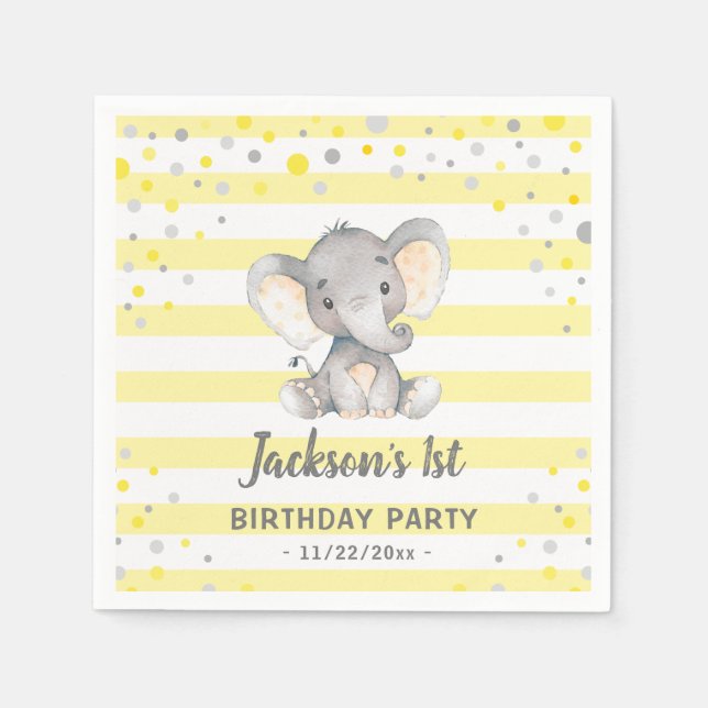 Serviette En Papier Elephant jaune 1er anniversaire Little Peanut Part (Devant)