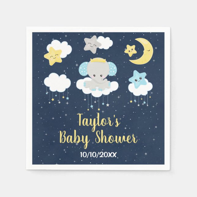 Serviette En Papier Eléphant Jaune et Baby shower de marine (Devant)