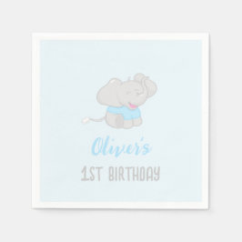 Serviette En Papier Eléphant mignon 1er anniversaire bleu