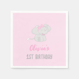 Serviette En Papier Eléphant mignon 1er anniversaire fille