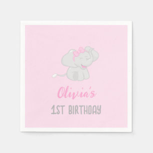 Serviette En Papier Eléphant mignon 1er anniversaire fille