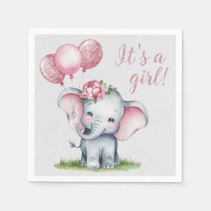 Serviette En Papier Eléphant mignon avec ballons roses Baby shower fil