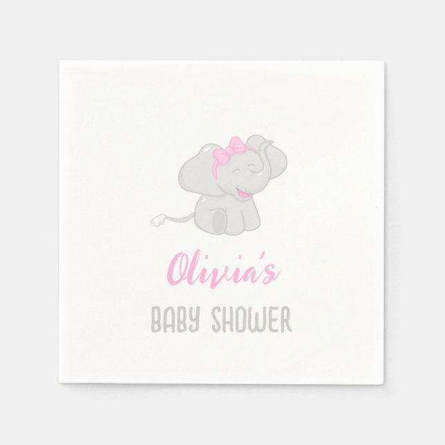 Serviette En Papier Eléphant mignon fille Baby shower (Devant)