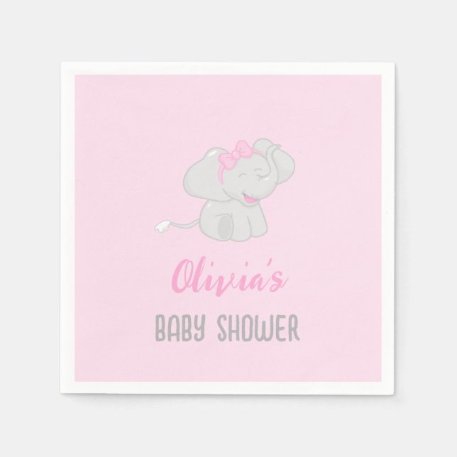 Serviette En Papier Eléphant mignon fille Baby shower (Devant)