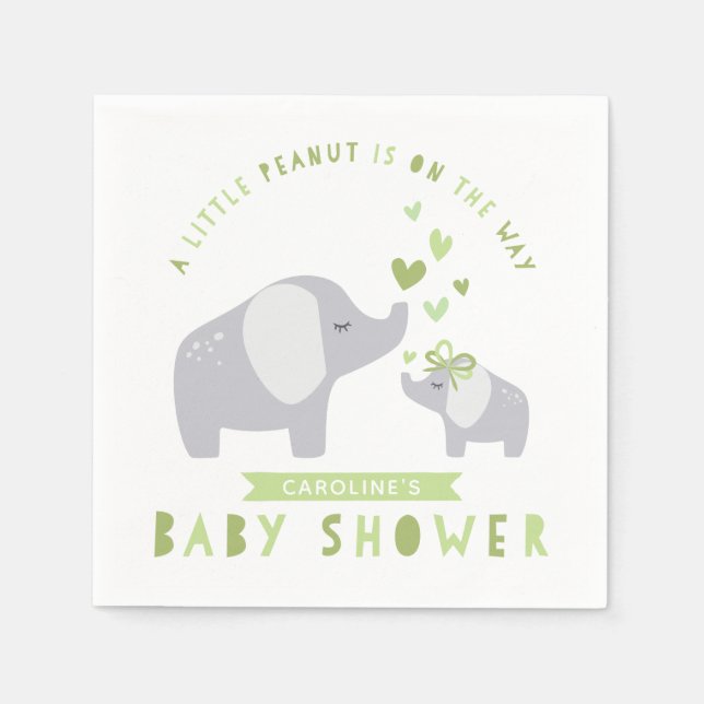 Serviette En Papier Eléphant Petit Arachide | BABY SHOWER | Vert (Devant)