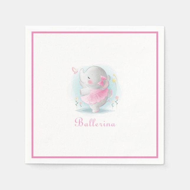 Serviette En Papier Eléphant Rose Ballerina Dancing Script Simple Cute (Devant)