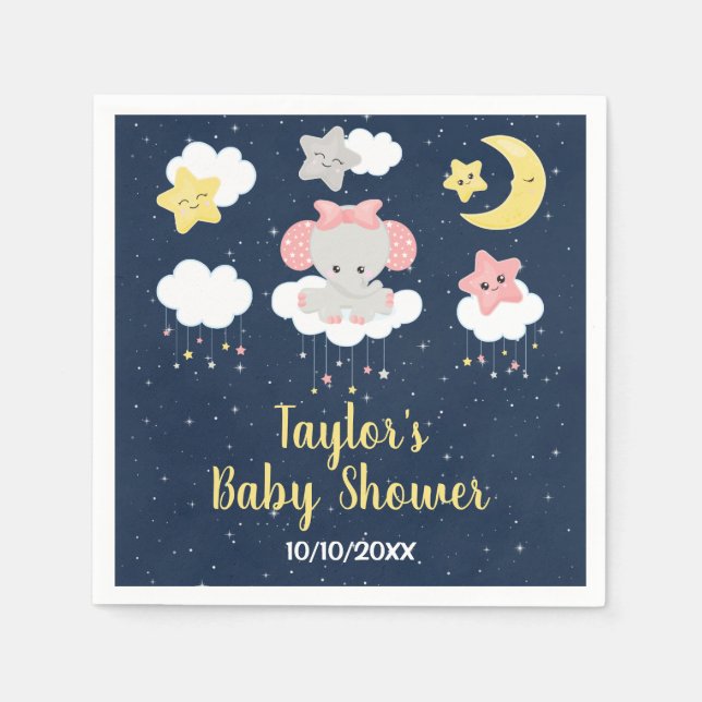 Serviette En Papier Elephant rose et Baby shower de marine (Devant)