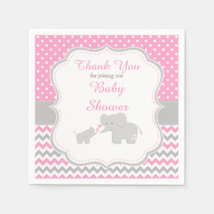 Serviette En Papier Elephant rose et gris Baby shower
