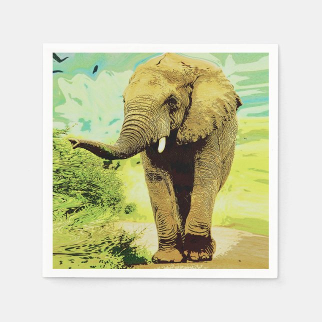 Serviette En Papier Eléphant Safari Africain (Devant)