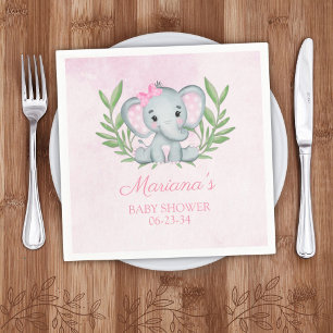 Serviette En Papier Éléphante Fille Été Tropical Floral Baby Shower
