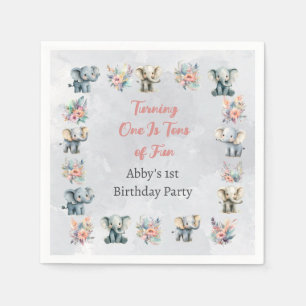 Serviette En Papier Elephants & Boho Jungle Fleurs sur Grey Anniversai