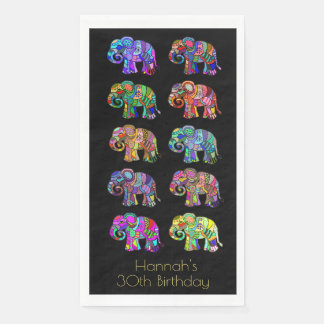 Serviette En Papier Eléphants colorés élégants sur le noir
