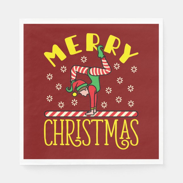 Serviette En Papier Elfe de gymnaste sur poutre Gymnastique Noël (Devant)