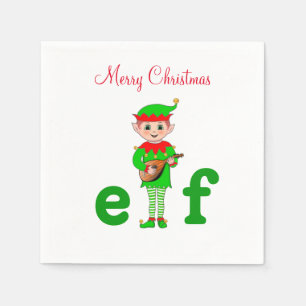 Serviette En Papier Elfe musical de Noël moderne sur fond blanc