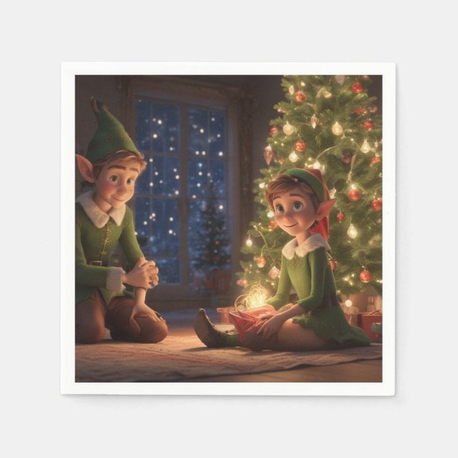 Serviette En Papier Elfes de Noël (Devant)