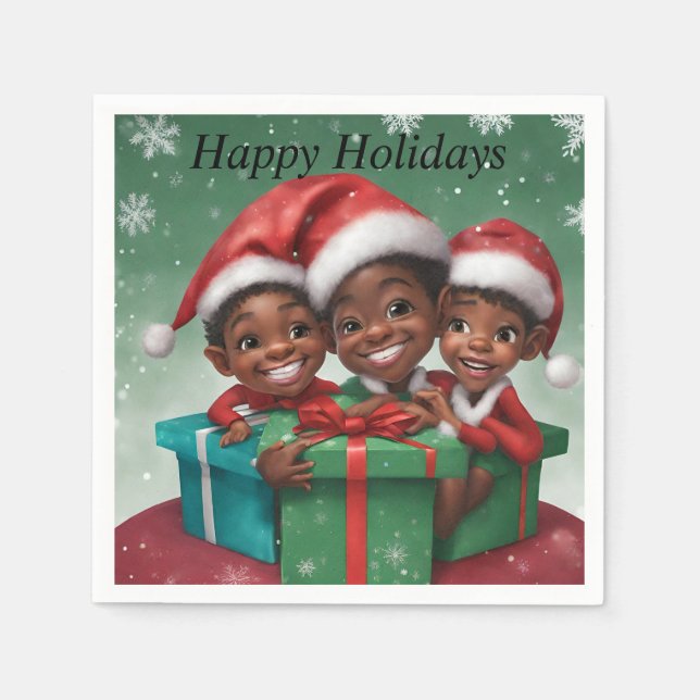 Serviette En Papier Elfs de Noël afro-américains (Devant)