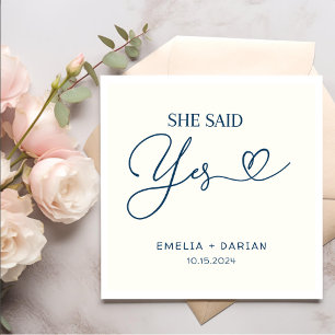 Serviette En Papier Elle A Dit Oui Engagement Partie Dusty Marine