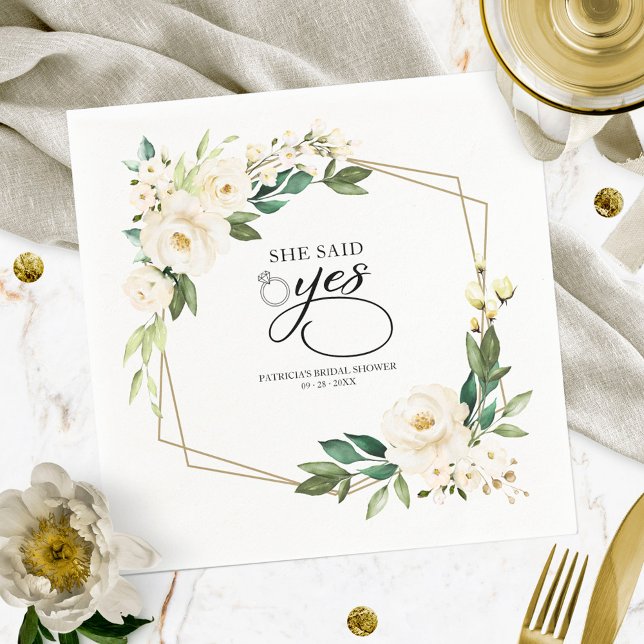 Serviette En Papier Elle A Dit Oui Fête des mariées Géométrique Verdur (Créateur téléchargé)