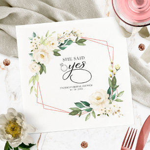 Serviette En Papier Elle A Dit Oui Fête des mariées Géométrique Verdur