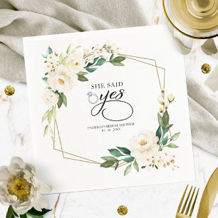 Serviette En Papier Elle A Dit Oui Fête des mariées Géométrique Verdur