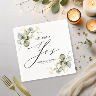 Serviette En Papier Elle a dit oui Greenery Or Engagement