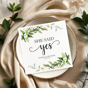 Serviette En Papier Elle a dit oui Greenery Or Engagement