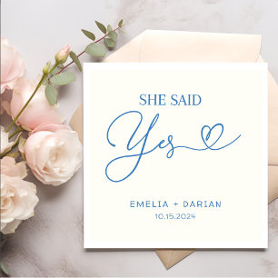 Serviette En Papier Elle A Dit Oui Partie Engagement Dusty Blue