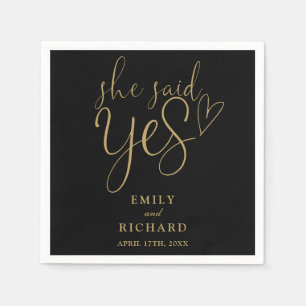 Serviette En Papier Elle A Dit Oui Partie Engagement Noir Et Or