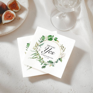 Serviette En Papier Elle a Dit Oui Verdure Géométrique Fiançailles