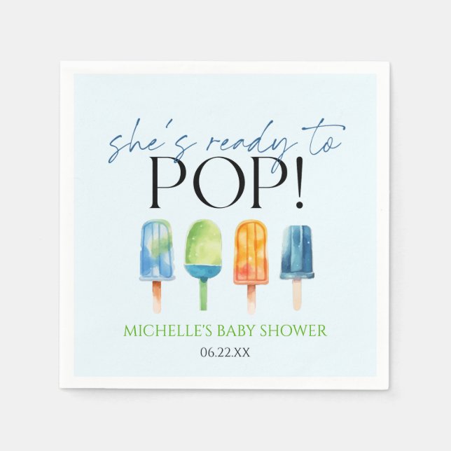 Serviette En Papier Elle est prête à pop ! Baby shower Popsicle (Devant)
