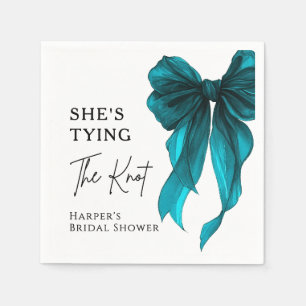Serviette En Papier Elle Noue Le Nœud Turquoise Bow Réception De Maria