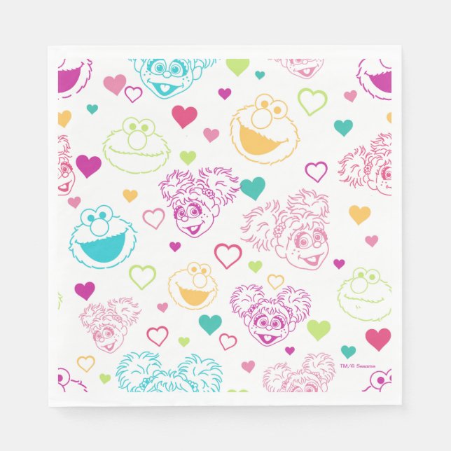 Serviette En Papier Elmo & Abby Cadabby Valentine Hearts Motif (Devant)
