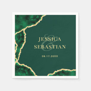 Serviette En Papier Emerald Green et Gold Agate Mariage élégant