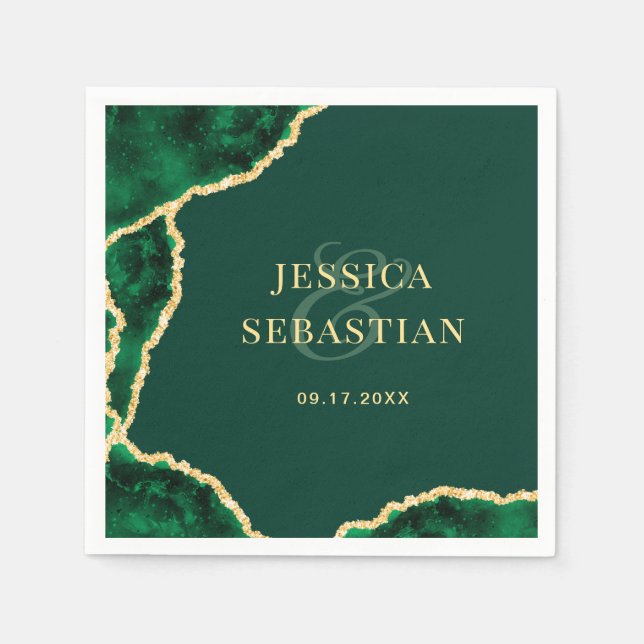 Serviette En Papier Emerald Green et Gold Agate Mariage élégant (Devant)