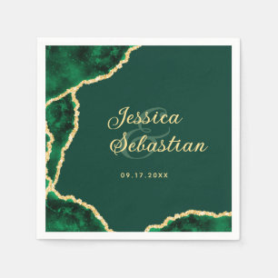 Serviette En Papier Emerald Green et Gold Agate Mariage élégant