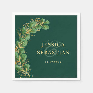 Serviette En Papier Emerald Green et Gold Eucalyptus Mariage élégant