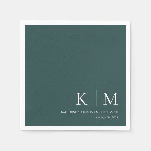Serviette En Papier Emerald Green et White-Mariage- (Devant)