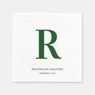 Serviette En Papier Emerald Green et White Mariage Monogramme Moderne