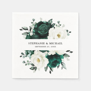 Serviette En Papier Emerald Green Eucalyptus Blanc Floral Mariage