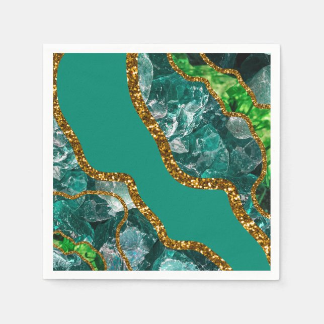 Serviette En Papier Emerald Green & Gold Agate Parties scintillant (Devant)