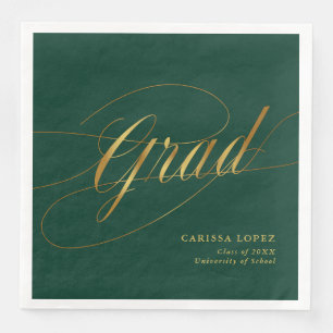 Serviette En Papier Emerald Green & Gold Minimalist Grad Calligraphie