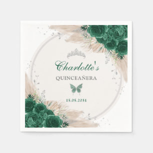 Serviette En Papier Emerald Green Silver Quinceanera Miss Quince 15