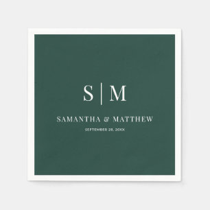 Serviette En Papier Emerald Green Simple Couple Initiales Mariage