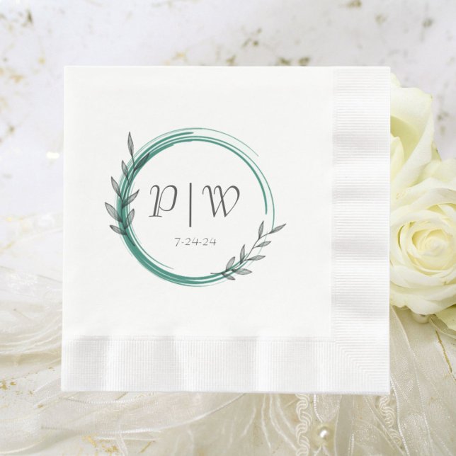 Serviette En Papier Emerald Green Simple Wreath Mariage (In Situ Wedding)
