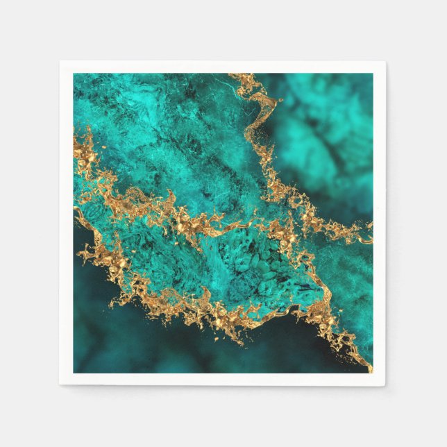 Serviette En Papier Emerald Jade Gold Splatter Abstrait (Devant)