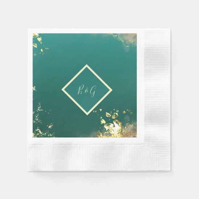 Serviette En Papier émeraude or vert bijou mariage (Devant)