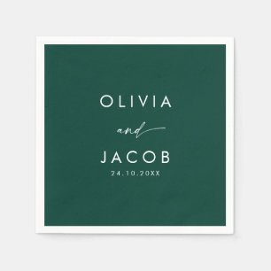 Serviette En Papier Émeraude vert aquarelle fleurie Mariage d'hiver